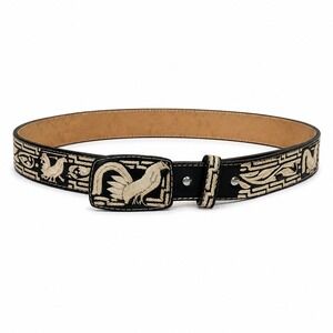 Mens Black Leather Piteado Rooster Embroidered Belt Mexican Charro Vaquero 42